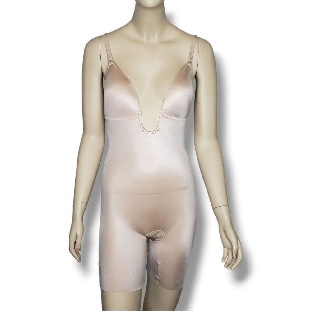 Spanx Suit Your Fancy Plunge Low Back Mid Thigh Bodysuit Womens Shapewear Small